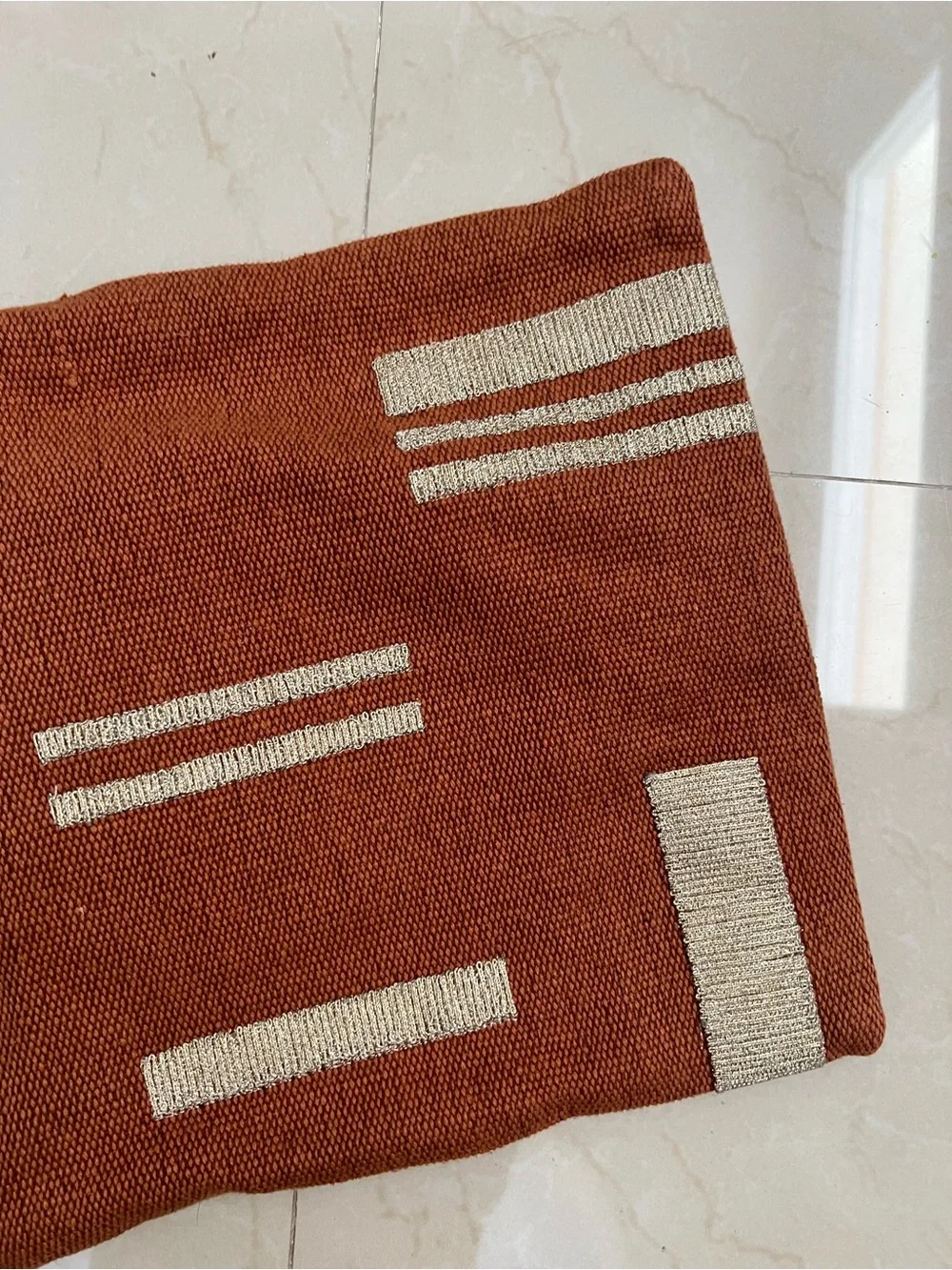 WEST ELM Embroidered Metallic Blocks Pillow Cover Geometric Accent Rust Gold